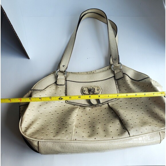 Guess Tamora Creme Satchel Purse pebble Texture Handbag With Hanging G Logo - Picture 10 of 11